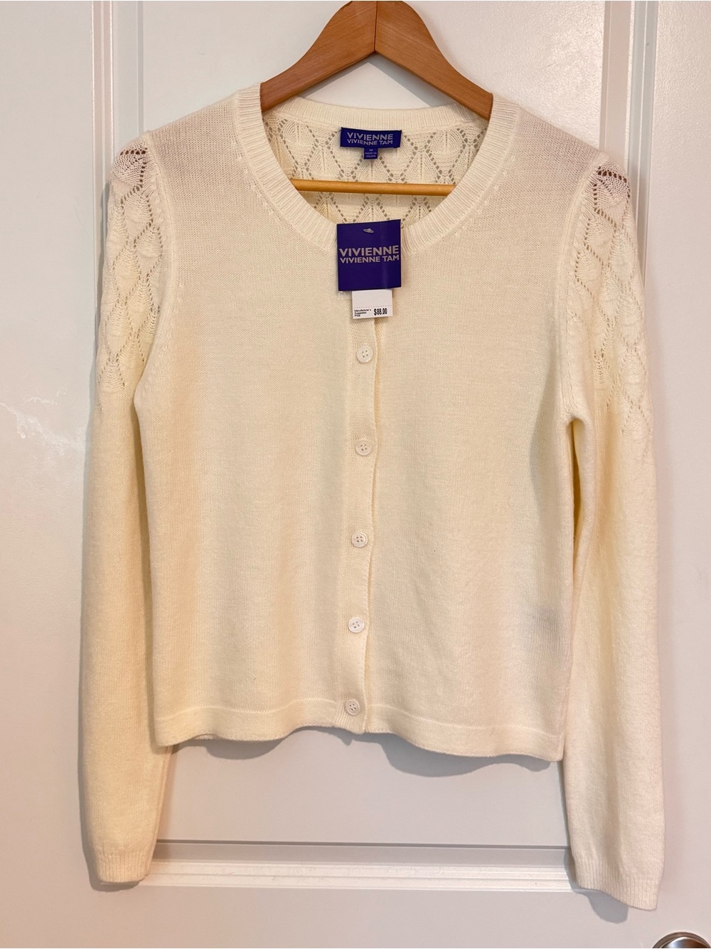 Vivienne Tam Cream Lace-Sleeve Button Cardigan